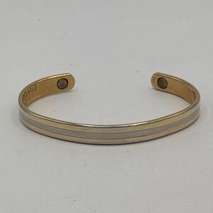 Vintage 24K Electroplated Two Tone Magnetic Therapy Cuff Bracelet 6.5"